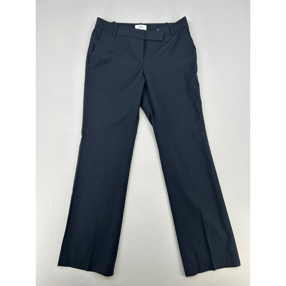 Ann Taylor Loft Marisa Pinstripe Dress Pants Navy Blue Straight Leg Womens 4